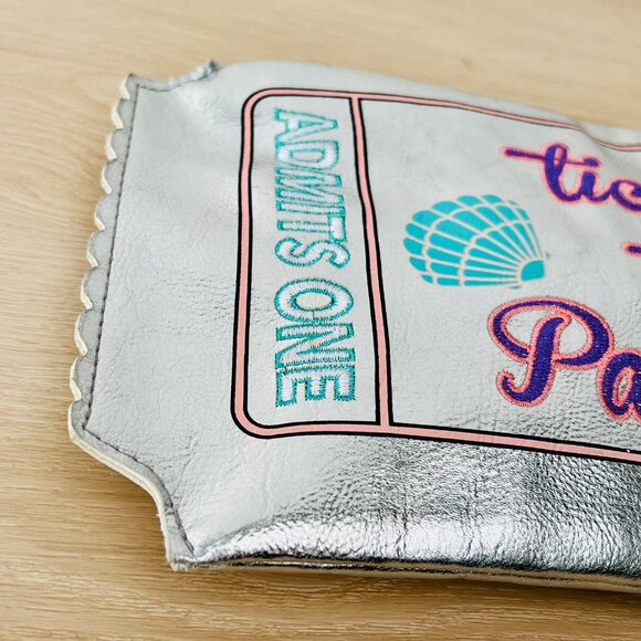 Charming Charlie "Ticket to Paradise" Silver Clutch Purse 13" x 7" / Whimsical - Picture 12 of 16